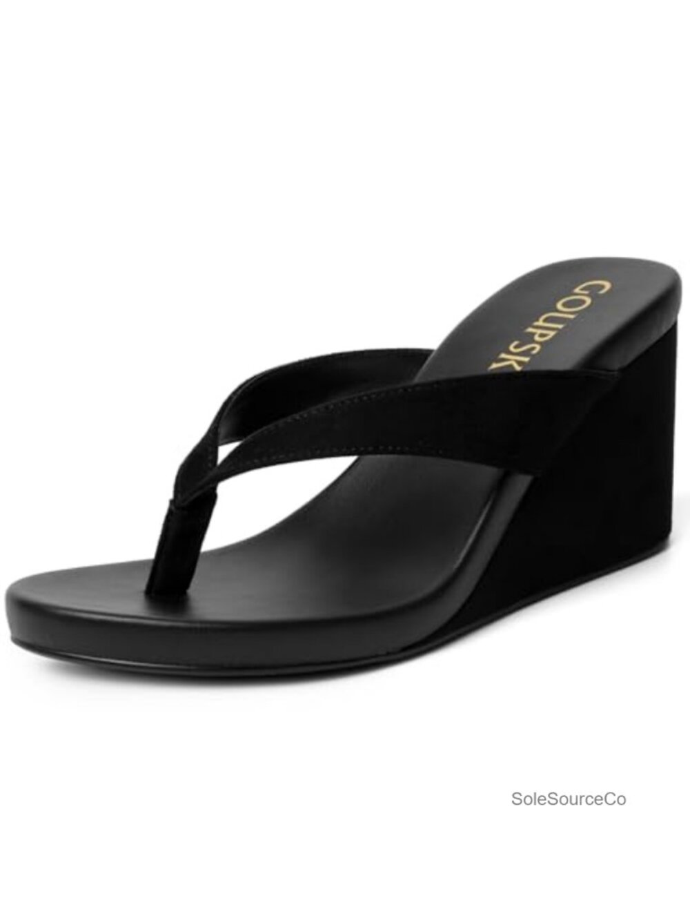 Faux Suede Wedge Flip Flops Sandals Women Open Toe Platform Slip On Beach Heels